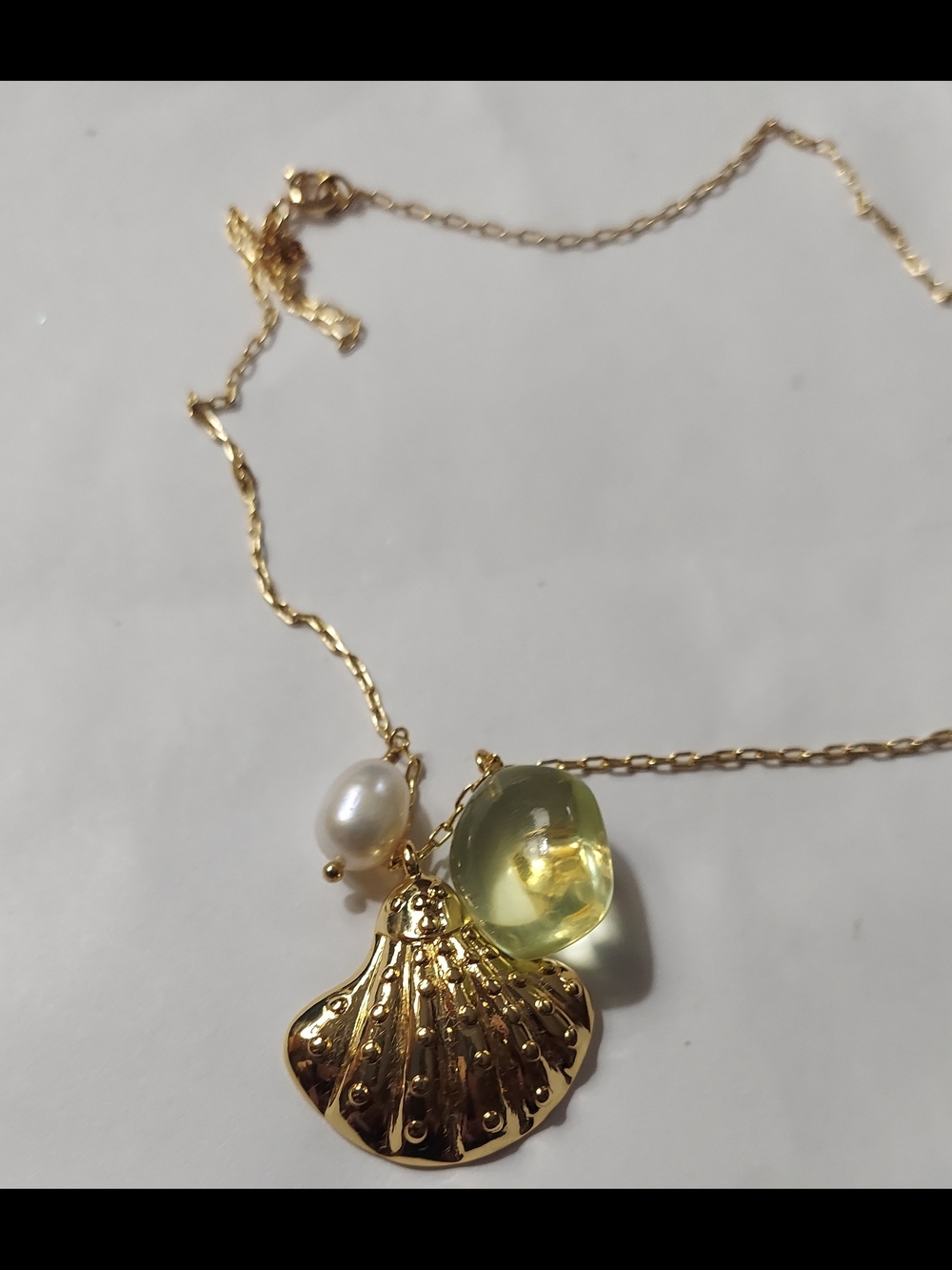 Tory Burch Gold Shell Pendant Necklace with Pearl and Pale Green Charm - Picture 4 of 4